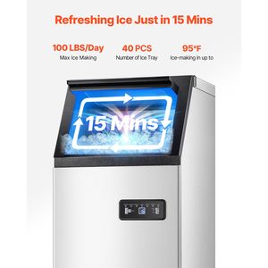 Macchina per il ghiaccio commerciale da 36 cubetti, produzione in 15 minuti, capacità di stoccaggio 28 libbre, autoportante, produzione 100 libbre/24 ore - Product Image 2