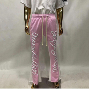 Pantalones de chándal acampanados para hombre, personalizados, 100% algodón, felpa francesa, estampado en relieve, bloques de color, cintura con cordón, servicio OEM - Product Image 5