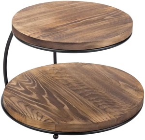 Metal 2 Tier <b>Pizza</b> Stand Wooden Tray Round <b>Shape</b> For Tableware Decorative Hotel Restaurant Cafe Usage - Product Image 1