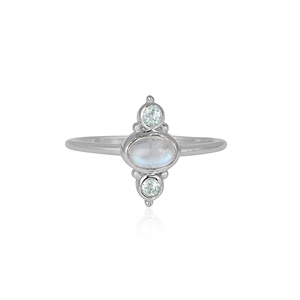 925 Sterling <b>Silver</b> Rainbow Moonstone & Topaz Minimalist Gemstone <b>Ring</b> Handmade Oval Moonstone <b>Stacking</b> <b>Ring</b> for Women - Product Image 1