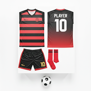 Uniforme de football professionnel, t-shirt respirant à séchage rapide, rouge et noir, col en V, nom d'équipe personnalisé, assurance qualité supérieure - Product Image 6