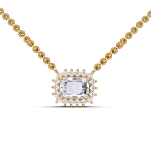 Collier pendentif halo de luxe 1 carat taille radiant en or jaune, blanc et rose 14K, bijoux en diamant de laboratoire motif soleil pour femme - Product Image 4