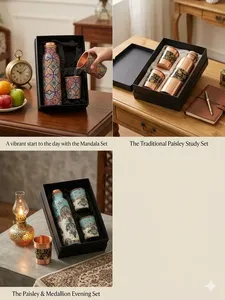 Bouteille d'eau en cuivre de qualité supérieure avec 2 verres, ensemble cadeau, design imprimé, anti-fuite, bienfaits ayurvédiques pour la santé, idéal pour offrir à la maison et au bureau - Product Image 3