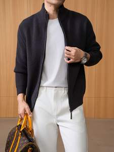 Cardigan en laine confortable pour homme, col rond, anti-boulochage, épais, double fermeture éclair, grande taille, tricoté, ODM, saison hiver - Product Image 2