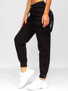 <b>Women's</b> <b>Black</b> High Elastic Waist Cargo Pants Zipper Fly Closure Ankle-Length Casual Solid Color Fleece Fabric Breathable - Product Image 6