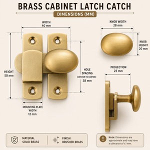 SHUBHAM Modern Handmade Brass Cabinet Turn Latch Oval Knob Furniture Lock Door Mount <b>Hardware</b> for Kitchen Bathroom Bedroom - Product Image 3
