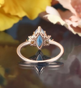 Marquise Cut Alexandrite & Moss Agate <b>Silver</b> Vintage Engagement Wedding Luxury Bridal Promise <b>Ring</b> Gift for Women - Product Image 2