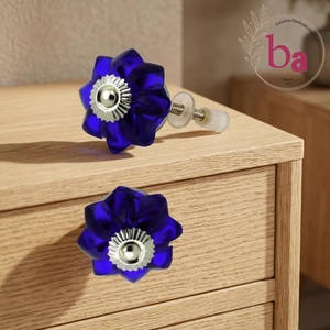 Poignées de tiroir modernes en cristal bleu, design floral, écologiques, installation facile pour commodes, armoires, entrepôts, hôtels, gymnases - Product Image 1