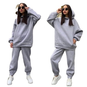 Sudaderas con capucha y joggers para mujer de talla grande, conjunto de 2 piezas, diseños de Bordado de lana de poliéster 100% de peso pesado para invierno - Product Image 3