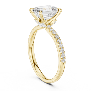 Yellow Gold Emerald Cut Lab Grown <b>Diamond</b> Engagement <b>Ring</b> Pave Solitaire Wedding <b>Ring</b> for Women - Product Image 3