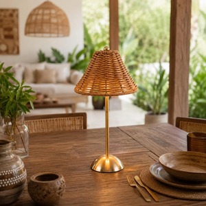 <b>Rattan</b> Shade <b>Table</b> Lamp For <b>Bedside</b> Reading Light Handmade Woven Night Lamp Living Room Bedroom Cozy Ambient Lighting Decor - Product Image 3