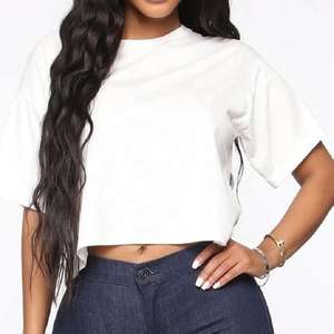 Camiseta Corta Oversize Lisa de Algodón de Manga Corta, Estilo Casual Holgado, Top Corto para Mujer, Ropa Urbana, Personalizable con Logotipo OEM - Product Image 3