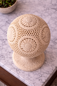 Lámpara Decorativa Art Deco Tallada a Mano, Lámpara de Piedra de Mármol Hecha a Mano, Iluminación Interior Elegante para Diwali - Product Image 3