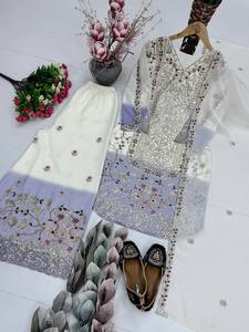Costume midi en georgette de style afghan pour femmes, vêtements ethniques indiens et pakistanais, imprimé floral d'été, sans plis, vente en gros 2024 - Product Image 2