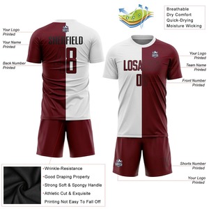 Uniforme de Fútbol Personalizado al por Mayor, Blanco, Carmesí y Negro, Sublimado, Transpirable, para Entrenamiento Deportivo - Product Image 5