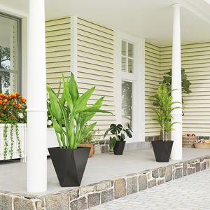 Set di 3 nero alto fioriere all'aperto vasi di fiori impilabili con drenaggio per giardino Patio arredamento balcone - Product Image 2