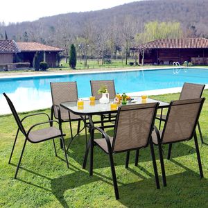 Tavolo da Pranzo da Esterno 55 x 35 Pollici Rettangolare in Vetro Temperato con Foro per Ombrellone - Product Image 2