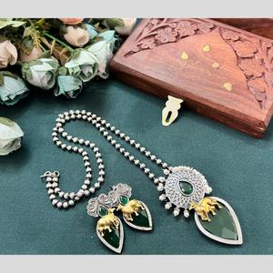 Two Tone Pota Stone <b>Long</b> Necklace Set for Women Traditional Indian Fashion Jewelry for Weddings and Festive Wear - Product Image 1