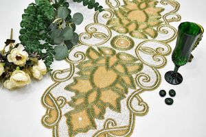 Handmade Beaded Fabric Table <b>Runner</b> Irregular Shape Luxury Design Eco-Friendly Durable <b>Green</b> Gold Embroidery Mats Pad 5mm Thick - Product Image 6