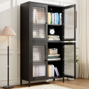 Libreria Classica in Metallo Autoportante con 4 Ante e 4 Ripiani per Soggiorno e Conservazione Domestica - Product Image 2