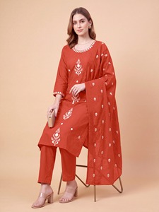 Festive Elegant Clothing Premium Rayon <b>Womens</b> Embroidered <b>Kurta</b> Pant Dupatta Set Ethnic Wear Premium rayon <b>women</b>’s embroidered - Product Image 2