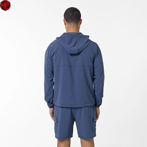 Conjunto Deportivo Azul para Correr, Chaqueta Ligera con Capucha y Cordón Ajustable, Pantalones Cortos, Cortavientos de Verano, Ropa de Entrenamiento Deportivo - Product Image 4