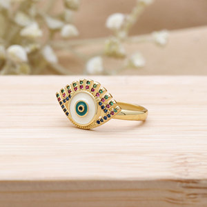 Wholesale 14K Gold Plated Inlaid Zircon Devil's <b>Eye</b> Fine <b>Ring</b> Jewelry Enamel Drop Oil <b>Evil</b> Angel <b>Eye</b> Finger <b>Rings</b> - Product Image 5