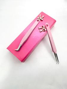 Pince à épiler cils GETUP BROSONS IMPEX en acier inoxydable à 90 degrés, pointe en fibre, rose, lisse/dentelée, prise en main parfaite - Product Image 1