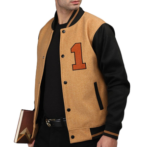 Blouson universitaire d'hiver en toile à col montant, personnalisable avec logos, broderie, pour homme, respirant, séchage rapide, 100% laine, style vintage, vente en gros - Product Image 5