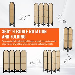 4-pannello tessuto a mano in Rattan marrone divisorio per Privacy pieghevole portatile schermi in legno cerniere Freestanding divisorio da parete per vivere - Product Image 3