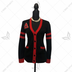 Custom Delta Sorority <b>Red</b> & Black Chenille V-neck Casual <b>Wool</b>/Acrylic Vintage Winter Solid Embroidery Greek Cardigan Sweater - Product Image 2