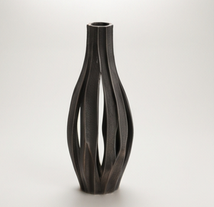 Vase décoratif en métal noir de luxe, moderne, abstrait, ajouré, à texture côtelée, pour la maison, le bureau, le hall, la décoration intérieure - Product Image 2