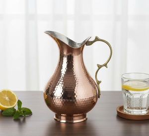 Jarra de Agua de Cobre Martillado con Tapa, Recipiente de Cobre Puro Sólido para Beneficios Ayurvédicos para la Salud, Vajilla Artesanal y de Origen Indio - Product Image 1