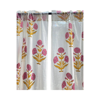 Gorden Kain Katun Motif Bunga Poppy Bohemian Cetak Blok Tangan Kustom, Ramah Lingkungan, Sistem Rod Pocket, 8 Warna, Gaya Farmhouse