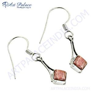 Trendy Trendy Rhodocrosite Gemstone <b>Silver</b> Fashion <b>Hoop</b> <b>Earrings</b> - Product Image 2