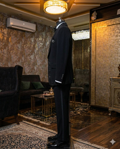 Costume de smoking noir pour homme, 3 pièces, broderie de paillettes, style britannique, tenue formelle, tenue de marié - Product Image 2