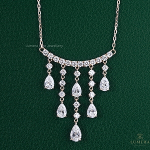 สร้อยคอเพชรทรงหยดน้ำแบบเรียงซ้อนประดับเพชรทรงกลมแบบฝังเพชร 14K ทองคำแท้ เครื่องประดับหรูหราสำหรับผู้หญิง - Product Image 5