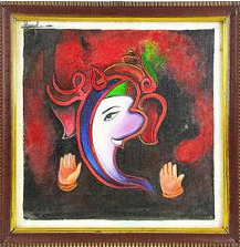 Pintura Madhubani India Clásica, Arte Metálico 3D Auténtico Hecho a Mano por Artesanos de Jharkand para Decoración del Hogar, Ojistha - Product Image 2