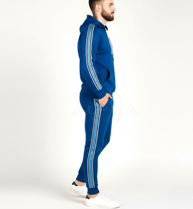 Ensemble de survêtement d'hiver bleu pour homme, sweat à capuche et pantalon de jogging, léger, 100% coton, vêtements de sport décontractés pour adultes - Product Image 1