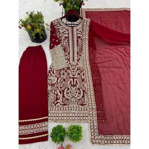 Top Designer Party Wear-Ensemble Plazzo et Dupatta avec broderie lourde Taille XL - Product Image 1