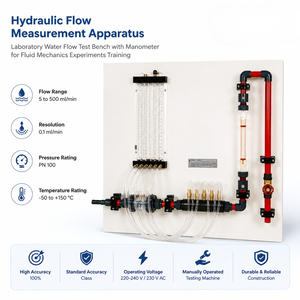 Appareil de mesure du débit hydraulique |   Banc d'essai de débit d'eau de laboratoire avec manomètre pour la formation en expériences de mécanique des fluides - Product Image 5