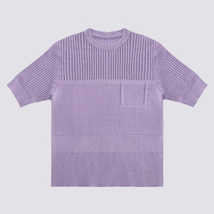 Camiseta Unisex de Punto Lila 100% Algodón Transpirable con Apliques, Manga Corta, Cuello Redondo, Bolsillo, Corte Regular, Ropa Casual de Verano, 300g - Product Image 3