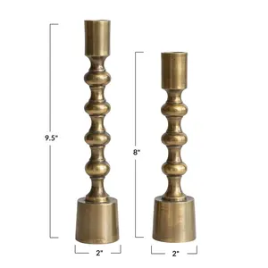Portavelas cónicos, acabado en oro antiguo, juego de 2 portavelas de metal para decoración del hogar, centro de mesa para bodas. - Product Image 1