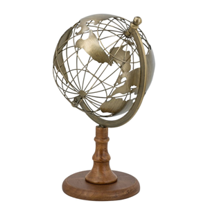 Globo Terráqueo de Escritorio Estilo Vintage con Marco de Hierro con Mapa del Mundo y Base de Madera |   Globo Decorativo para Escritorio de Oficina, Biblioteca y Decoración del Hogar - Product Image 1