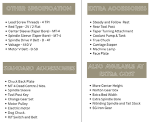 Tour à usage moyen avec poulie conique, longueur de banc de 6 pieds, hauteur de centre de 10 pouces, diamètre de trou de 3 pouces, et boîte de vitesses Norton - Product Image 3