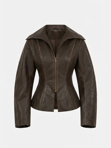 Chaqueta de Motociclista de Cuero Genuino para Mujer, Chaqueta con Cremallera, Color Marrón, Manga Larga, Cortavientos, Ropa de Invierno - Product Image 6