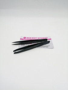 Juego de Pinzas para Cejas de Plasma Negras, Precio de Fábrica al por Mayor, con Nombre de Marca Personalizado, Pinzas para Cejas Puntiagudas Inclinadas Probadas a Mano - Product Image 2