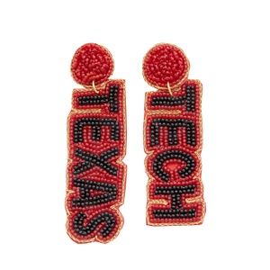 Handmade Collegiate <b>Red</b> and Black Seed Bead <b>Drop</b> <b>Earrings</b> Statement Jewelry for Game Day and Tailgating for University Fans - Product Image 2