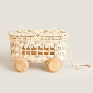 Train à tirer en rotin tressé à la main, jouet éducatif pour enfants - Product Image 3