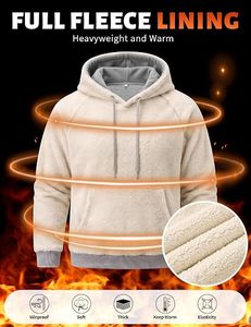 Men's Streetwear Winter Breathable Drawstring Solid <b>Sherpa</b> <b>Lined</b> Hooded 2-Piece <b>Hoodie</b> and Sweatpants Set with Side Pockets - Product Image 5